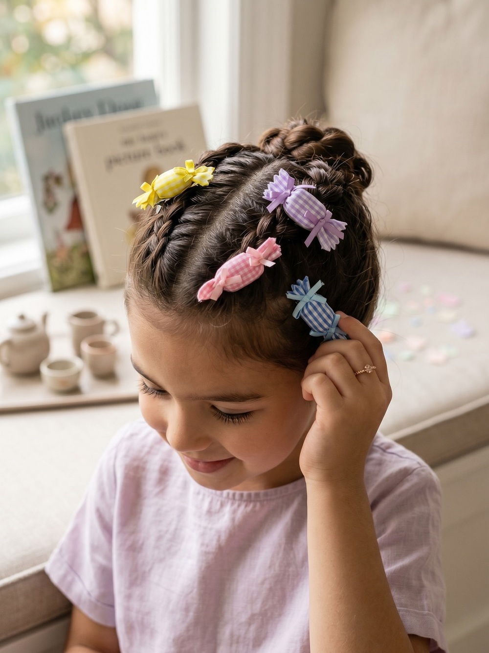 Handmade Pastel Gingham Candy Hair Clip Set – 4 Piece Collection
